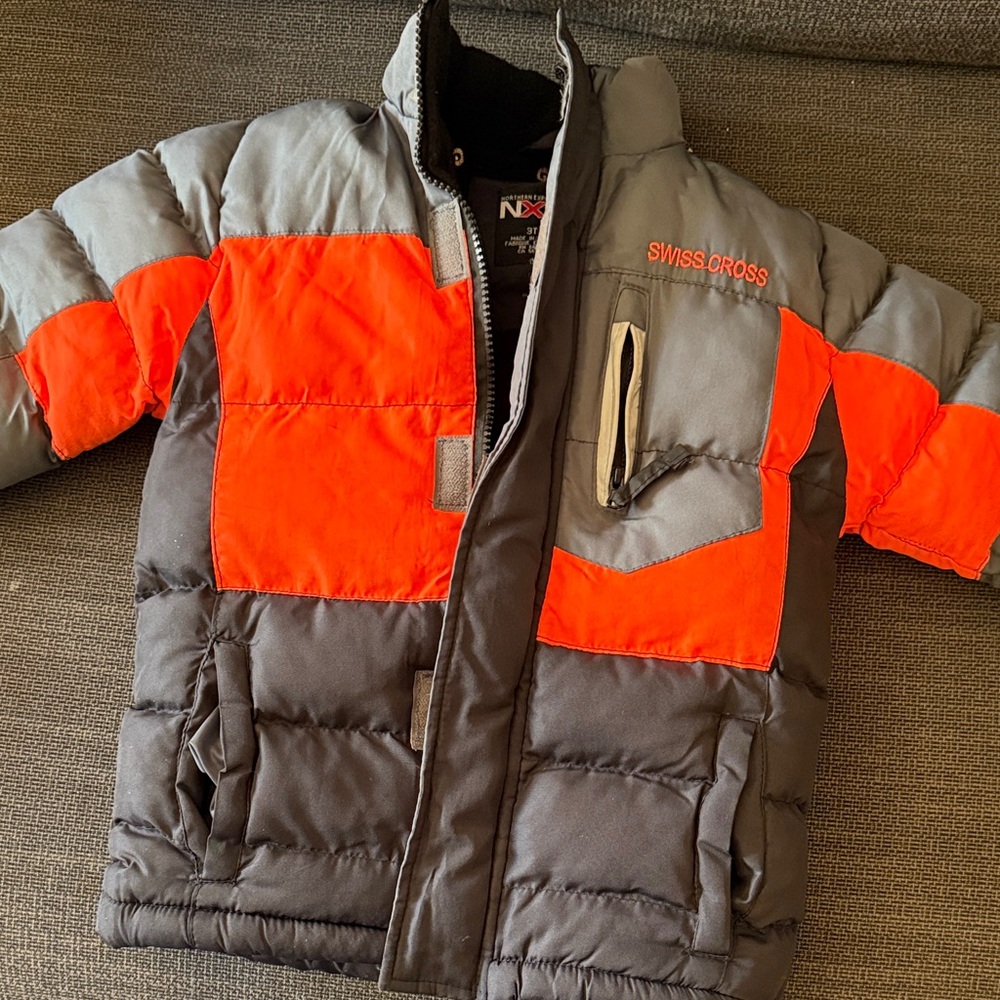 Swiss Cross Orange and Gray Puffer Jacket